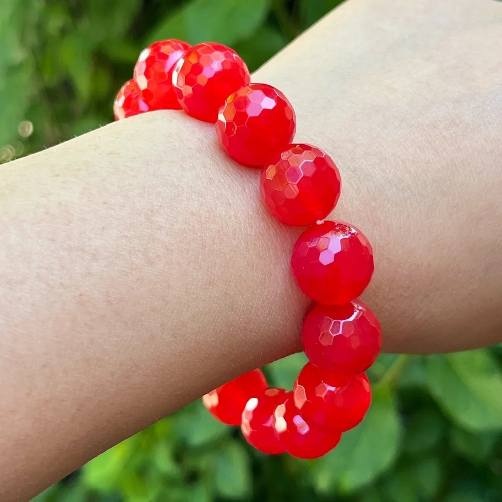 14mm stretchable hot pink agate‎ bracelet